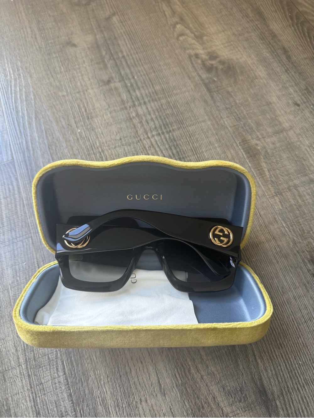 Gucci Black Square Sunglasses with Gold GG Accents